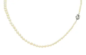 Vintage Marquise Diamond Platinum Graduated Pearl Strand Necklace