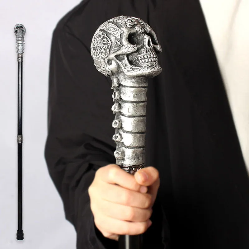 Vintage Skull Walking Cane with Removable Grip Handle and Rubber Tip