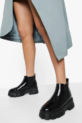 Wide Width Chunky Cleated Patent Chelsea Boots