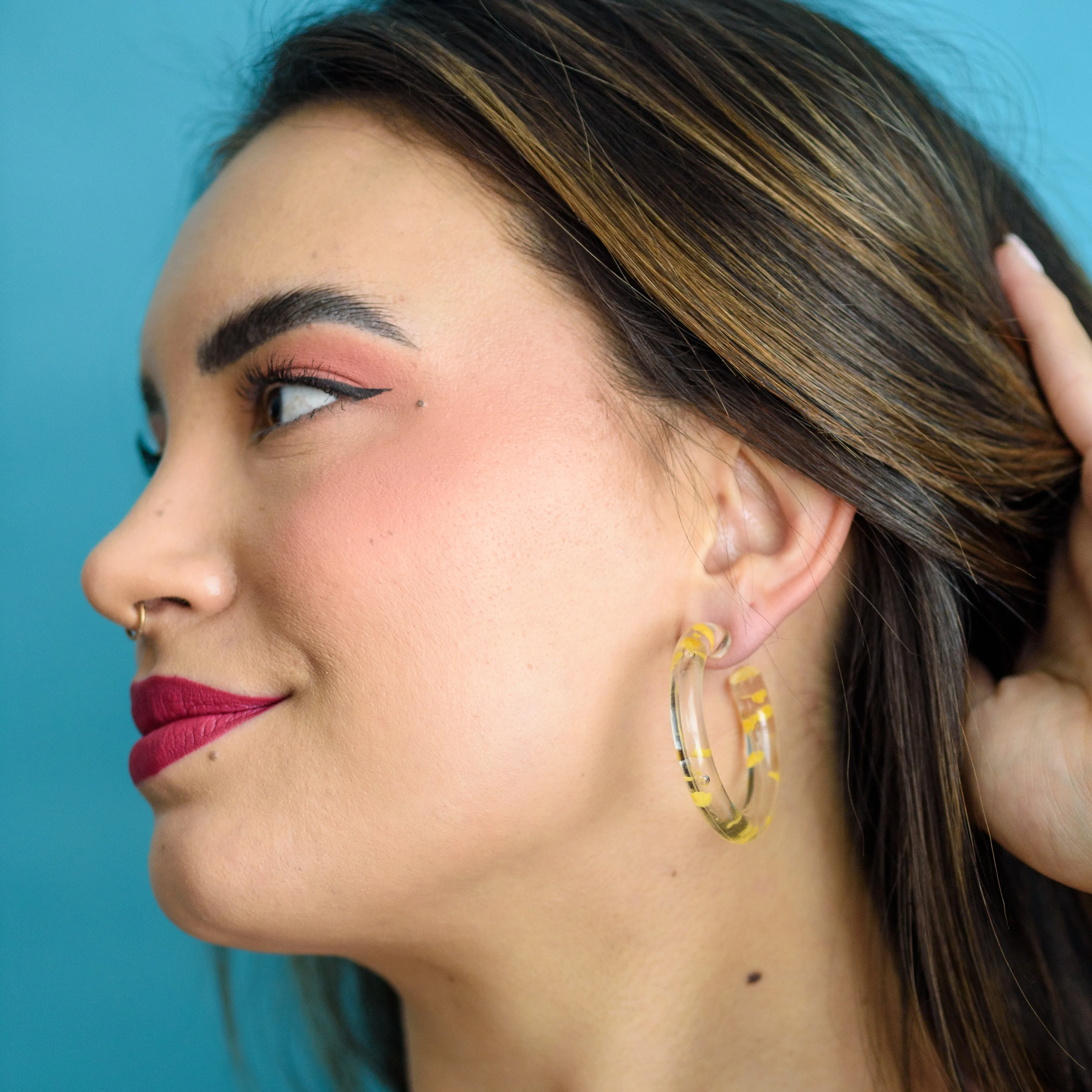 Yellow & Clear Confetti Hoop Earrings - 1.75