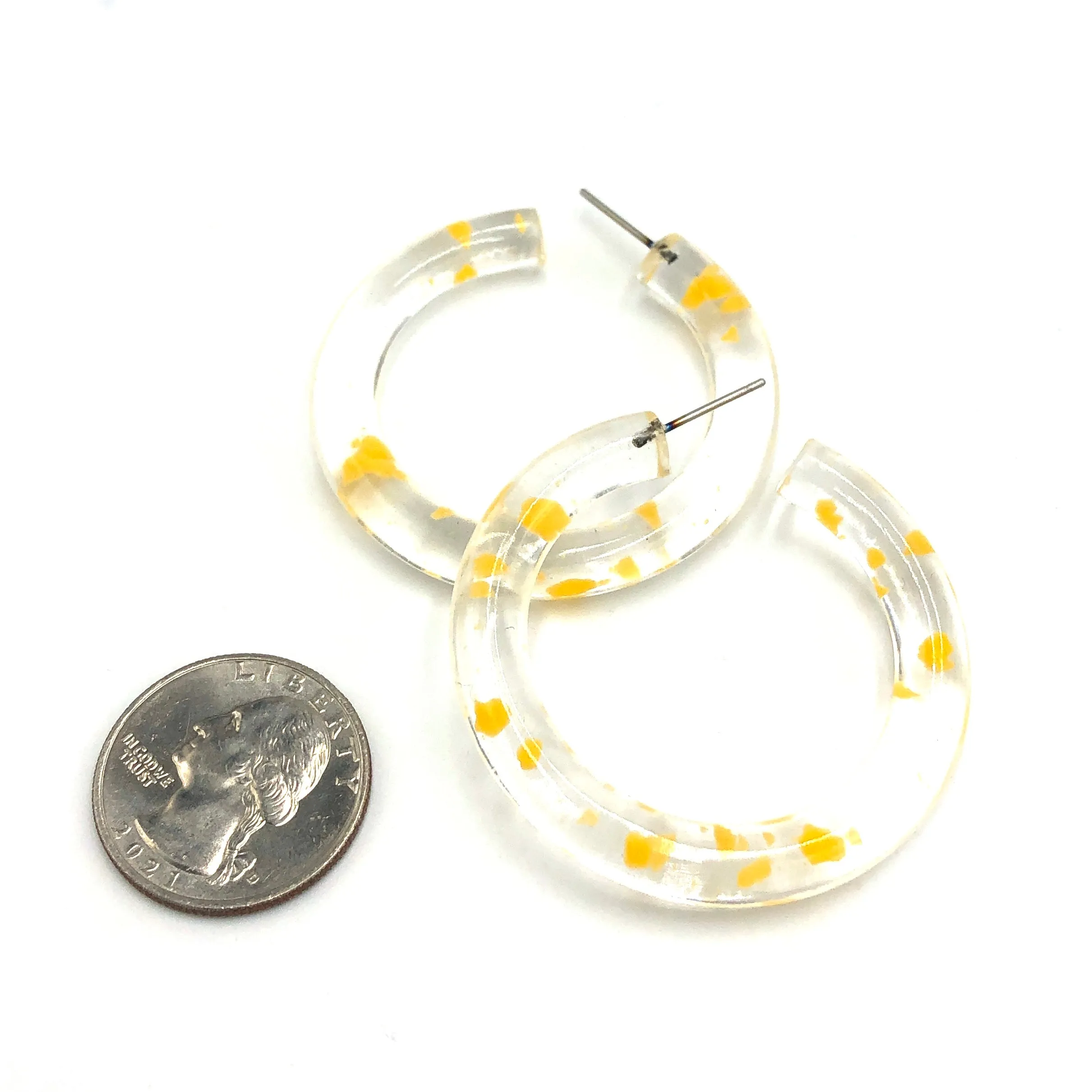 Yellow & Clear Confetti Hoop Earrings - 1.75